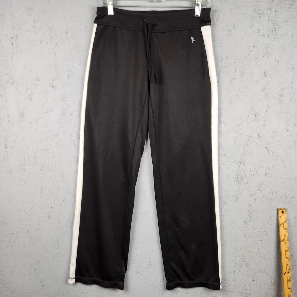 Danskin Now Track Pants Womens Small Black White Stripe Athletic Dance Gym Logo
